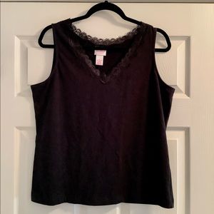 NEW- Ladies Black Lace Trimmed Shell Size X